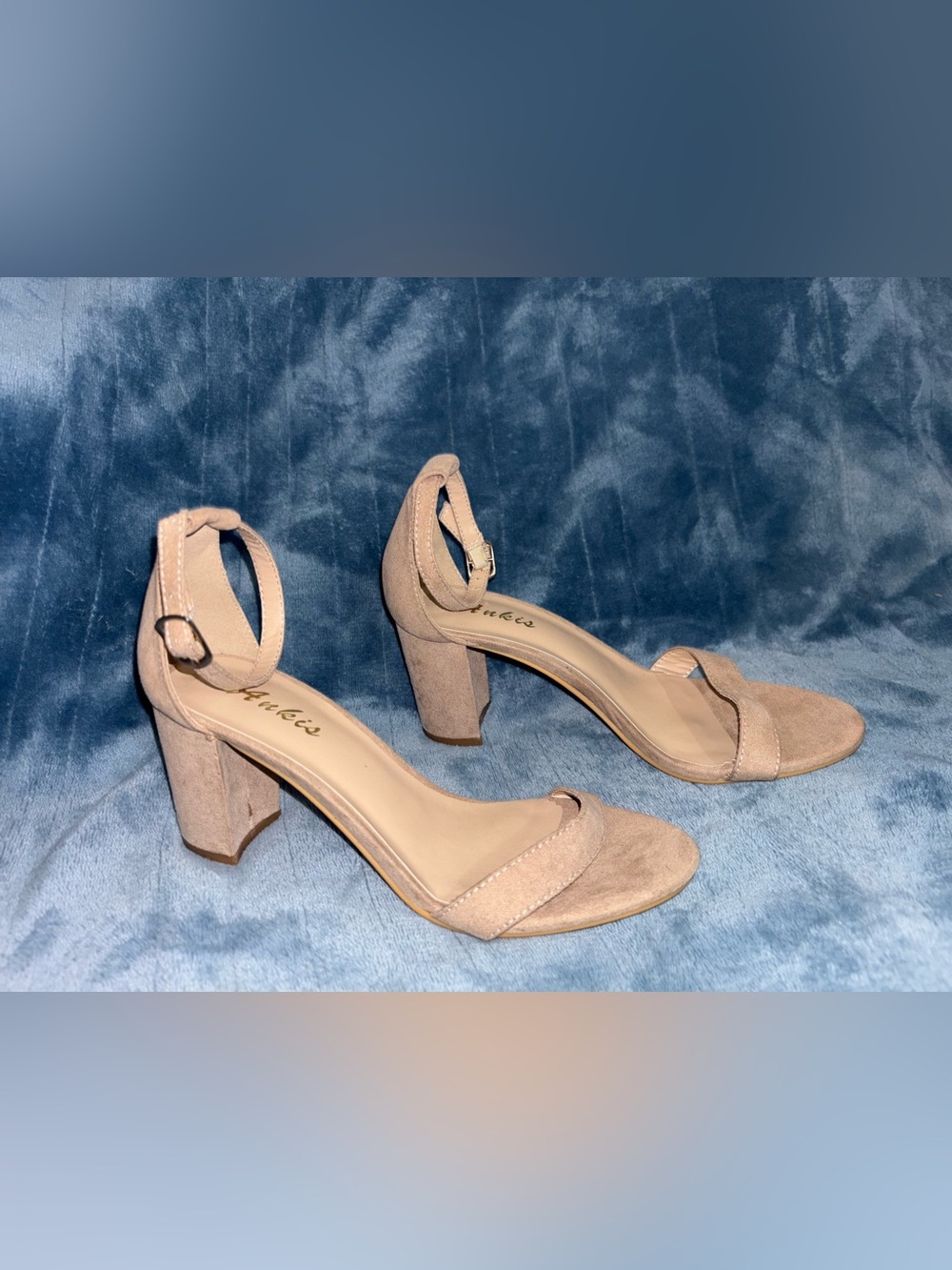Ankis nude suede chunky heel sandals